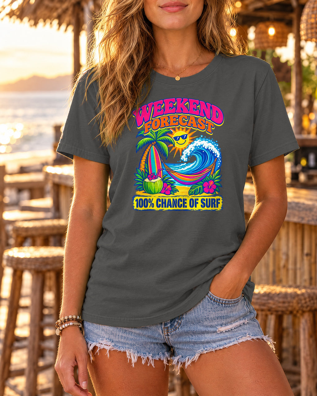 Weekend Forecast Surf Tee | Funny Weather Shirt | Beach Weekend T-Shirt | Comfort Colors