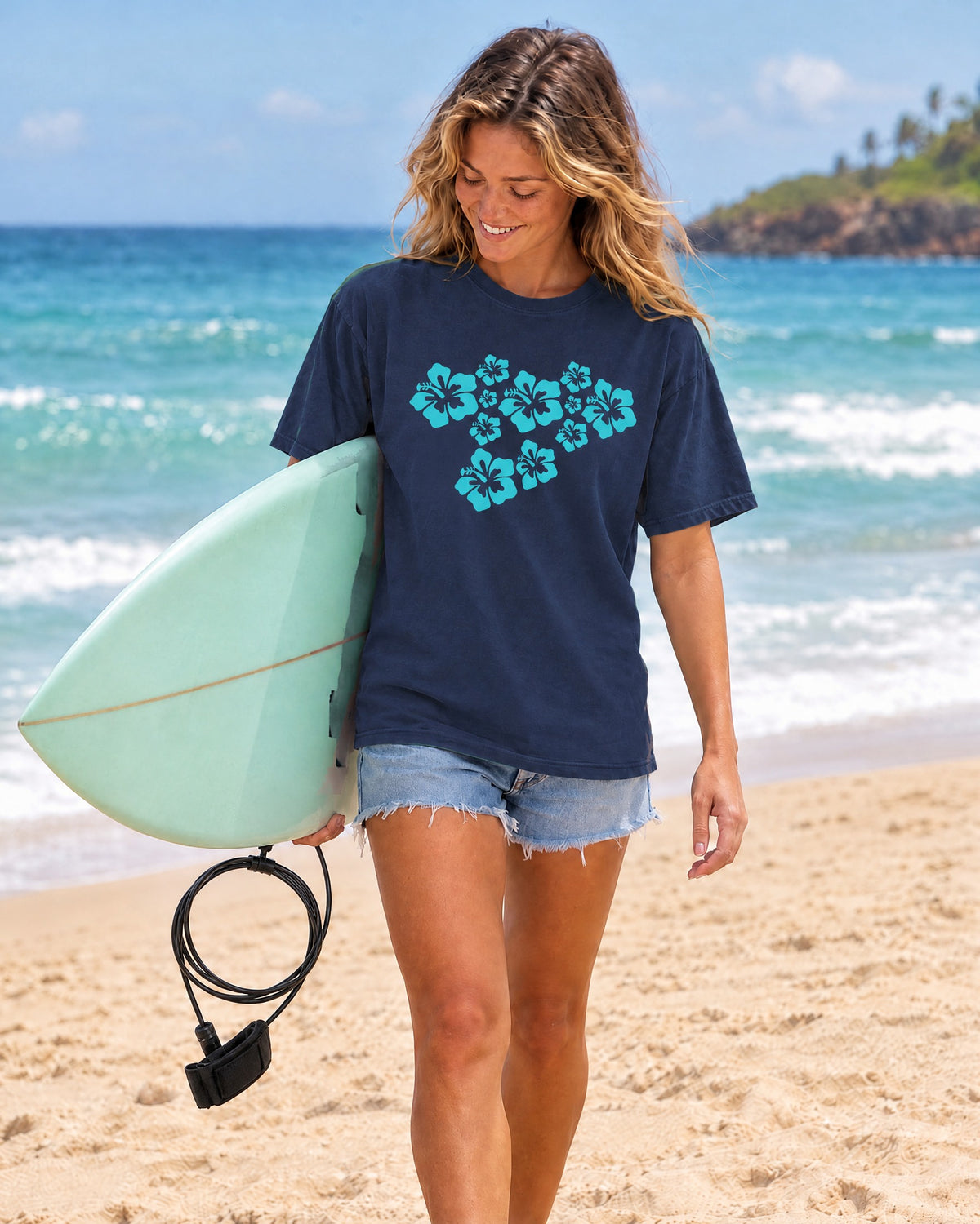 Hibiscus Flowers Tee | Teal Hibiscus Cluster Shirt | Tropical Island Flower T-Shirt | Comfort Colors