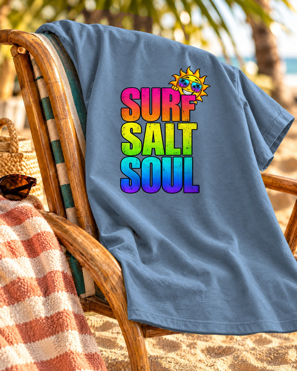 Surf Salt Soul Tee | Retro Surf Graphic Shirt | Colorful Beach T-Shirt | Comfort Colors