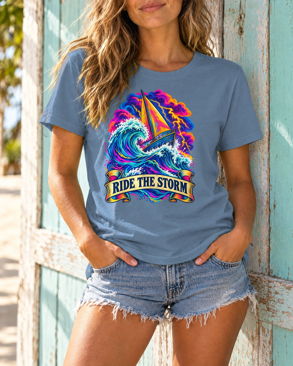 Ride The Storm Tee | Sailboat Big Wave Shirt | Bold Ocean Art T-Shirt | Comfort Colors