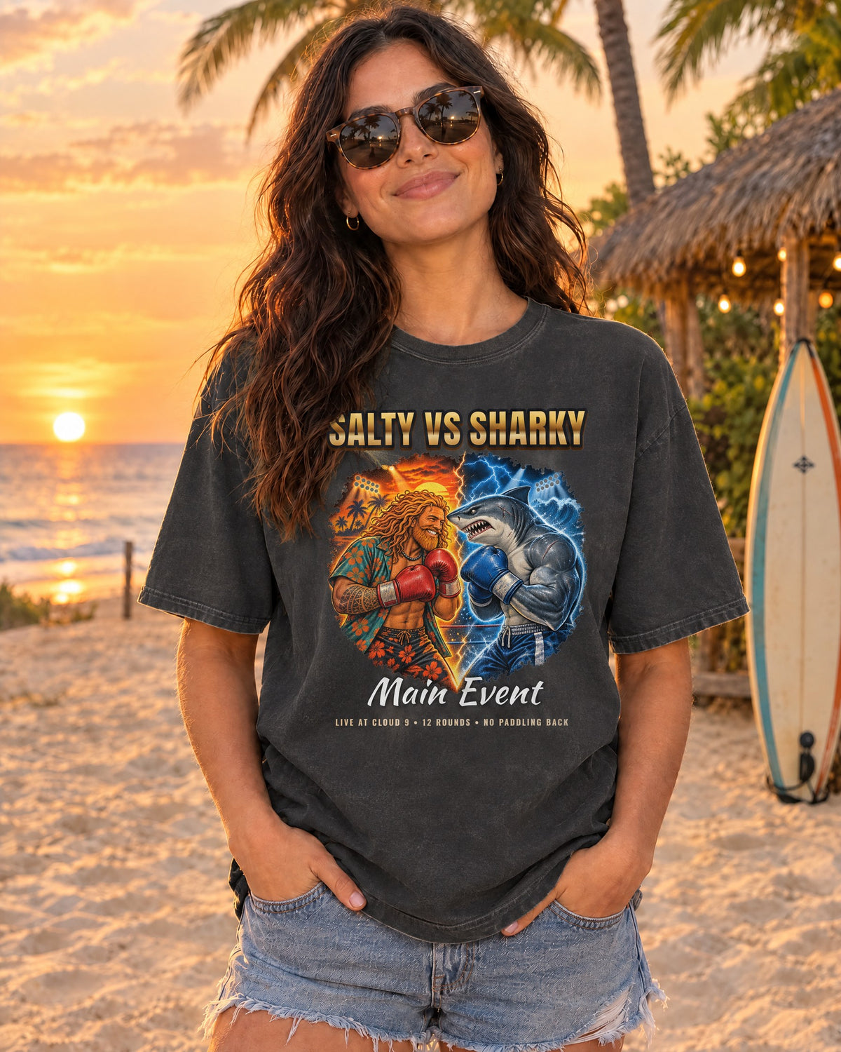 Salty vs Sharky Fight Shirt | Boxing Poster Surf Bootleg Tee | Comfort Colors T-Shirt