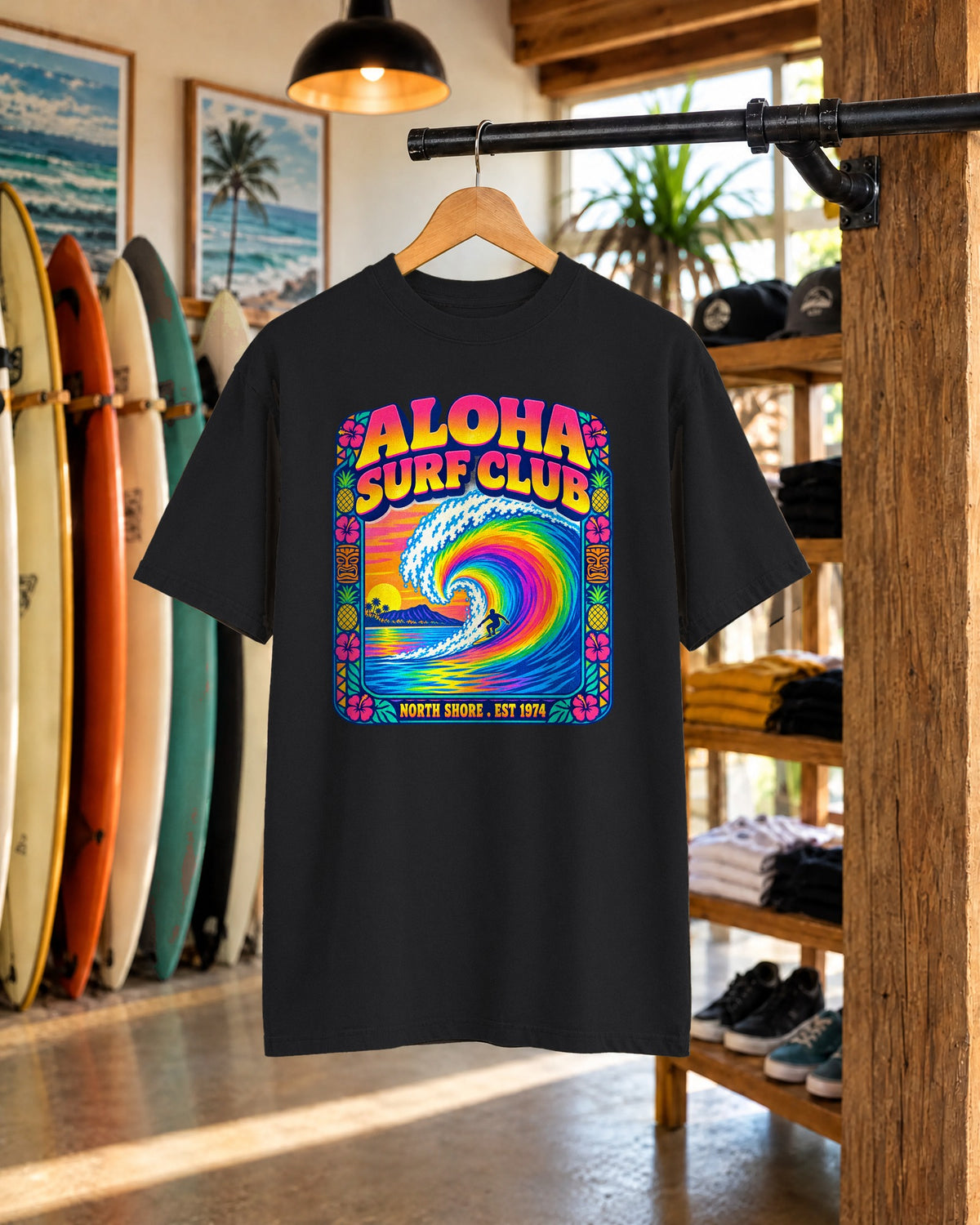 Aloha Surf Club Tee | Hawaiian Retro Surf Shirt | Tropical Hibiscus T-Shirt | Comfort Colors
