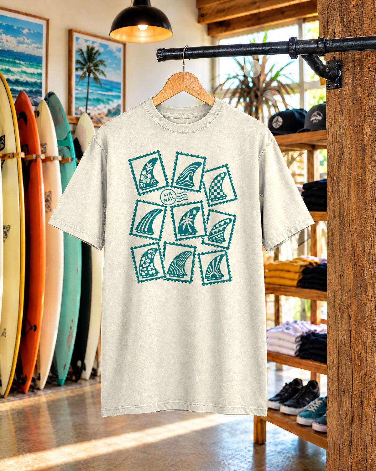 Fin Mail Surf Stamp Shirt | Postage Stamp Surf Fins Tee | Comfort Colors T-Shirt
