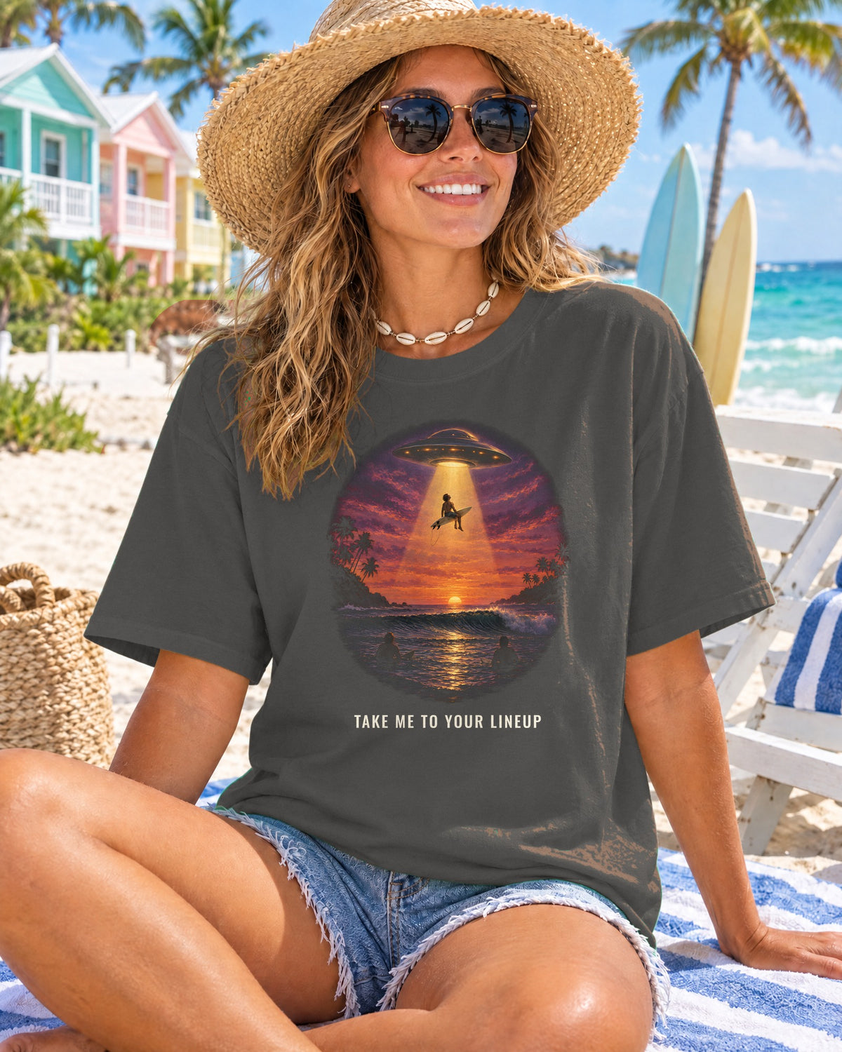 Take Me To Your Lineup Alien Shirt | Funny UFO Surf Tee | Comfort Colors T-Shirt