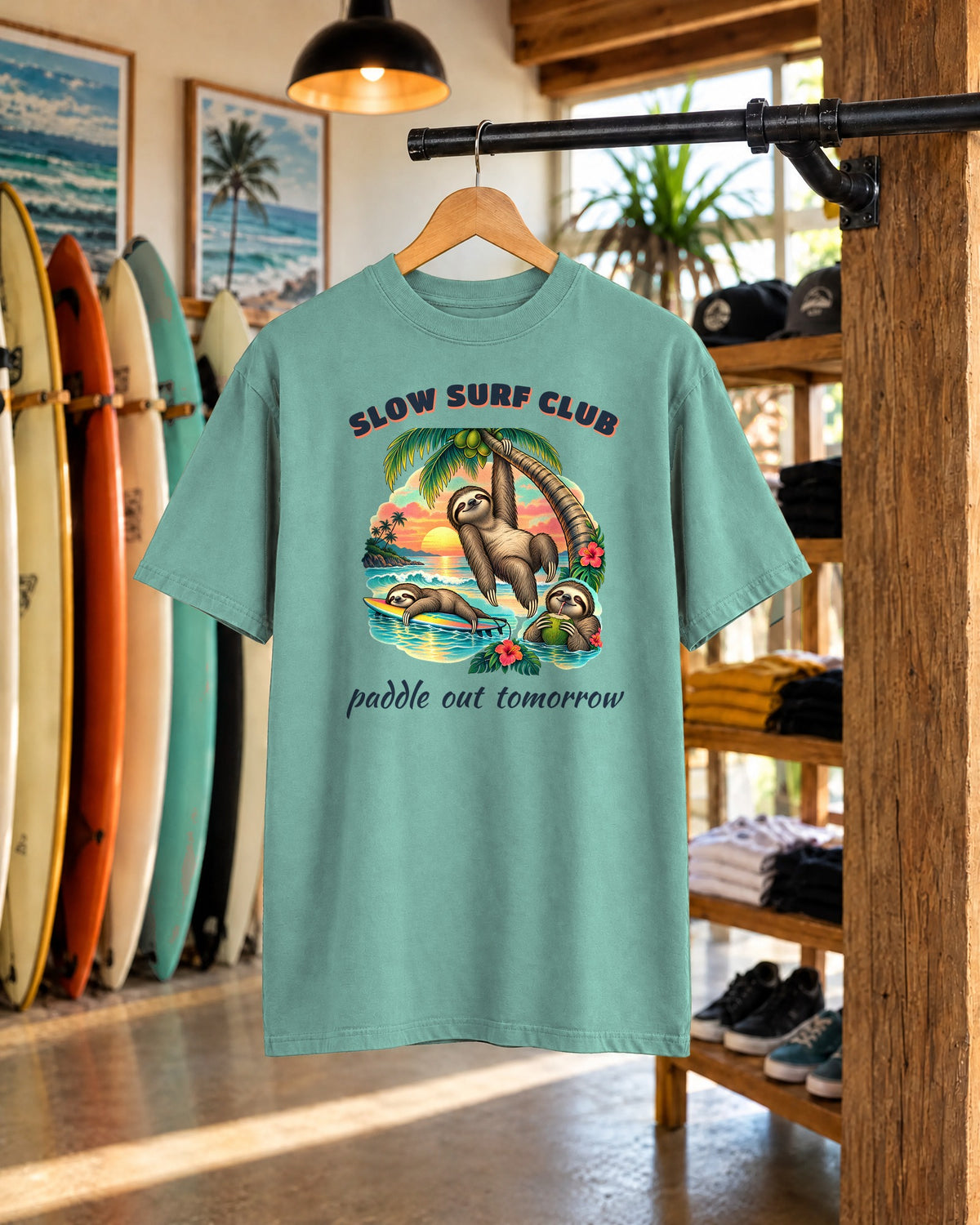 Slow Surf Club Sloth Shirt | Funny Sloth Surf Tee | Comfort Colors T-Shirt