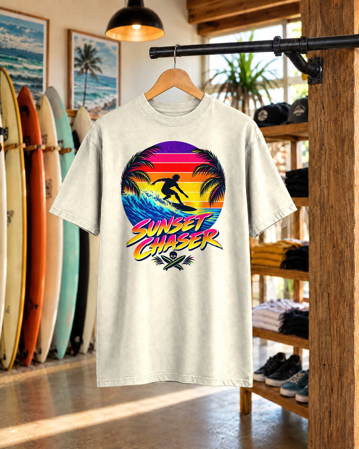 Sunset Chaser Tee | Retro Sunset Shirt | Tropical Surf T-Shirt | Comfort Colors