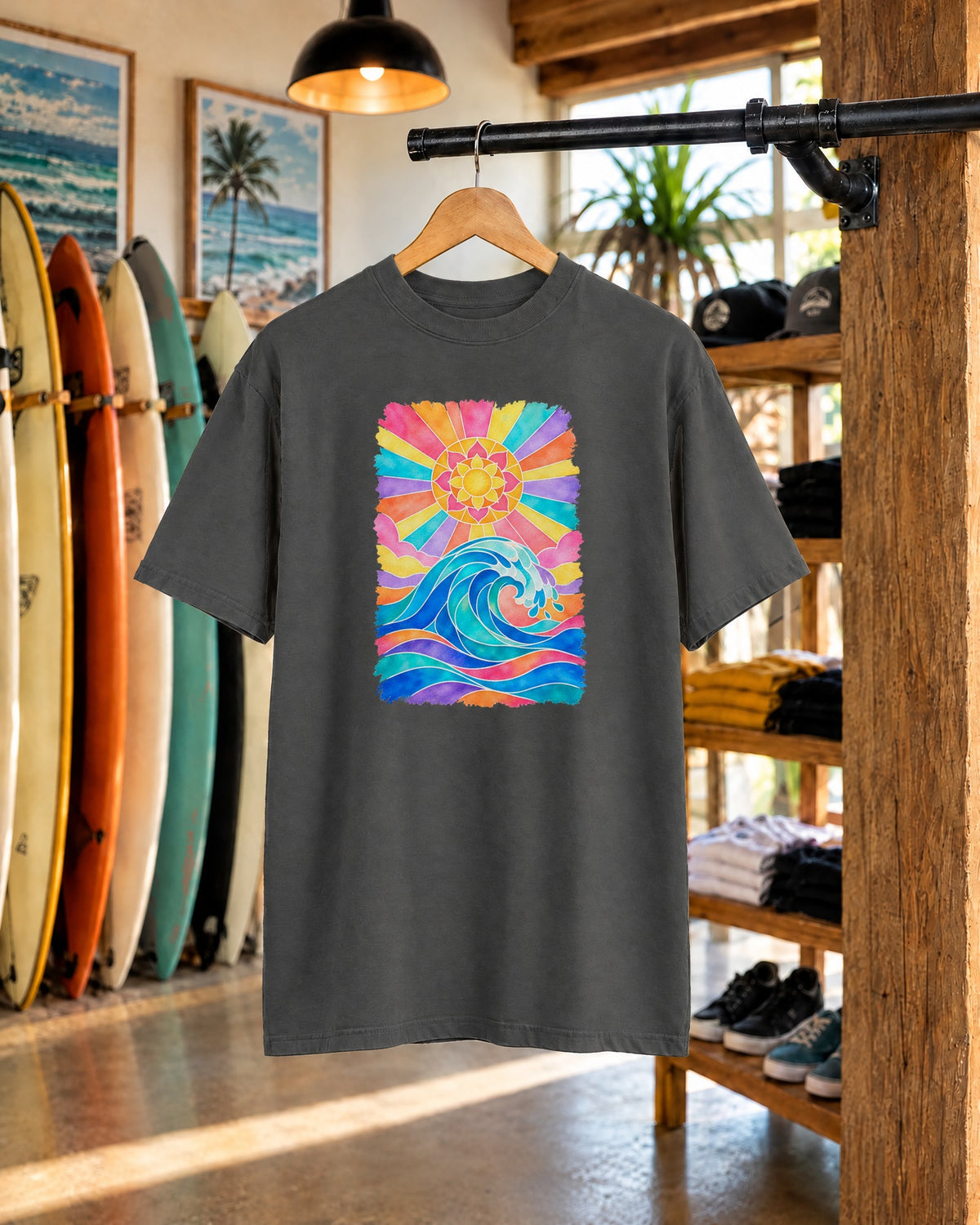 Stained Glass Wave Shirt | Pastel Sunburst Ocean Tee | Comfort Colors T-Shirt