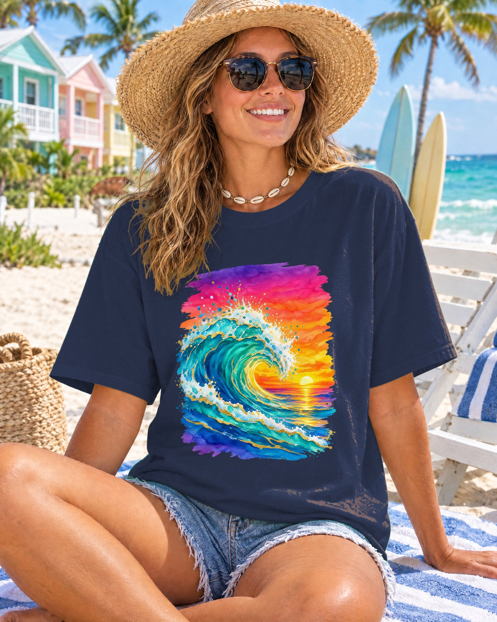 Watercolour Wave Sunset Shirt | Gold Ocean Wave Tee | Comfort Colors T-Shirt
