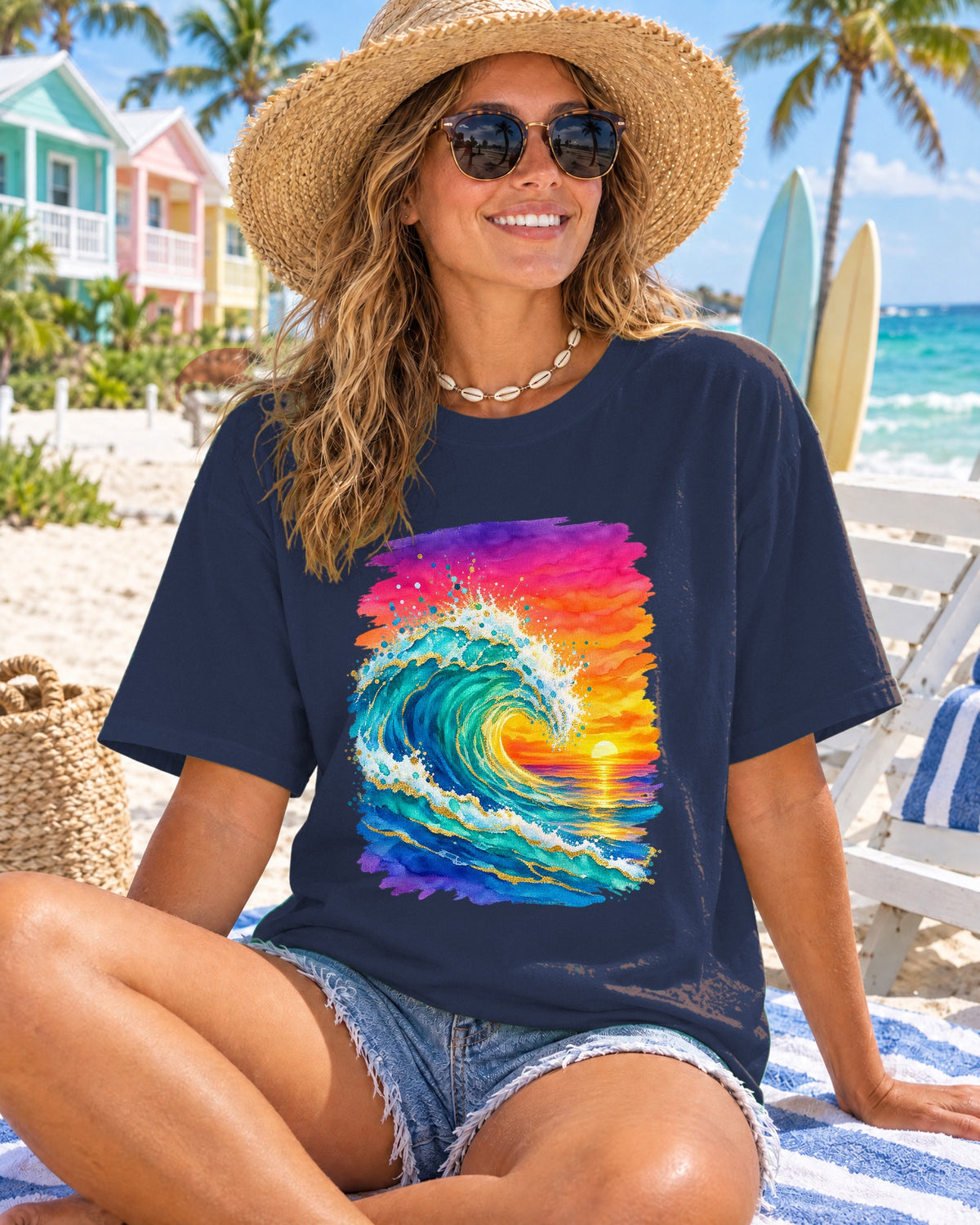 Watercolour Wave Sunset Shirt | Gold Ocean Wave Tee | Comfort Colors T-Shirt