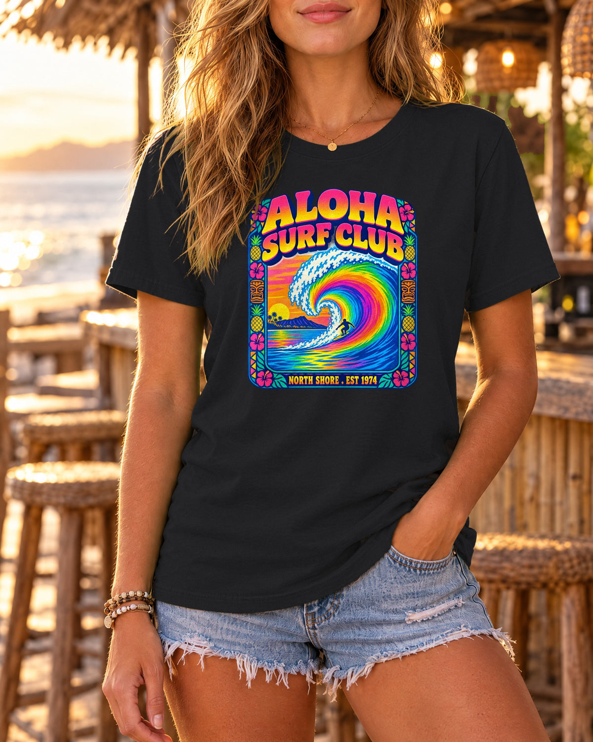 Aloha Surf Club Tee | Hawaiian Retro Surf Shirt | Tropical Hibiscus T-Shirt | Comfort Colors