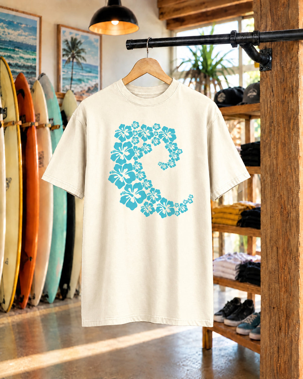 Hibiscus Wave Tee | Teal Flower Wave Shirt | Tropical Hawaiian Hibiscus T-Shirt | Comfort Colors