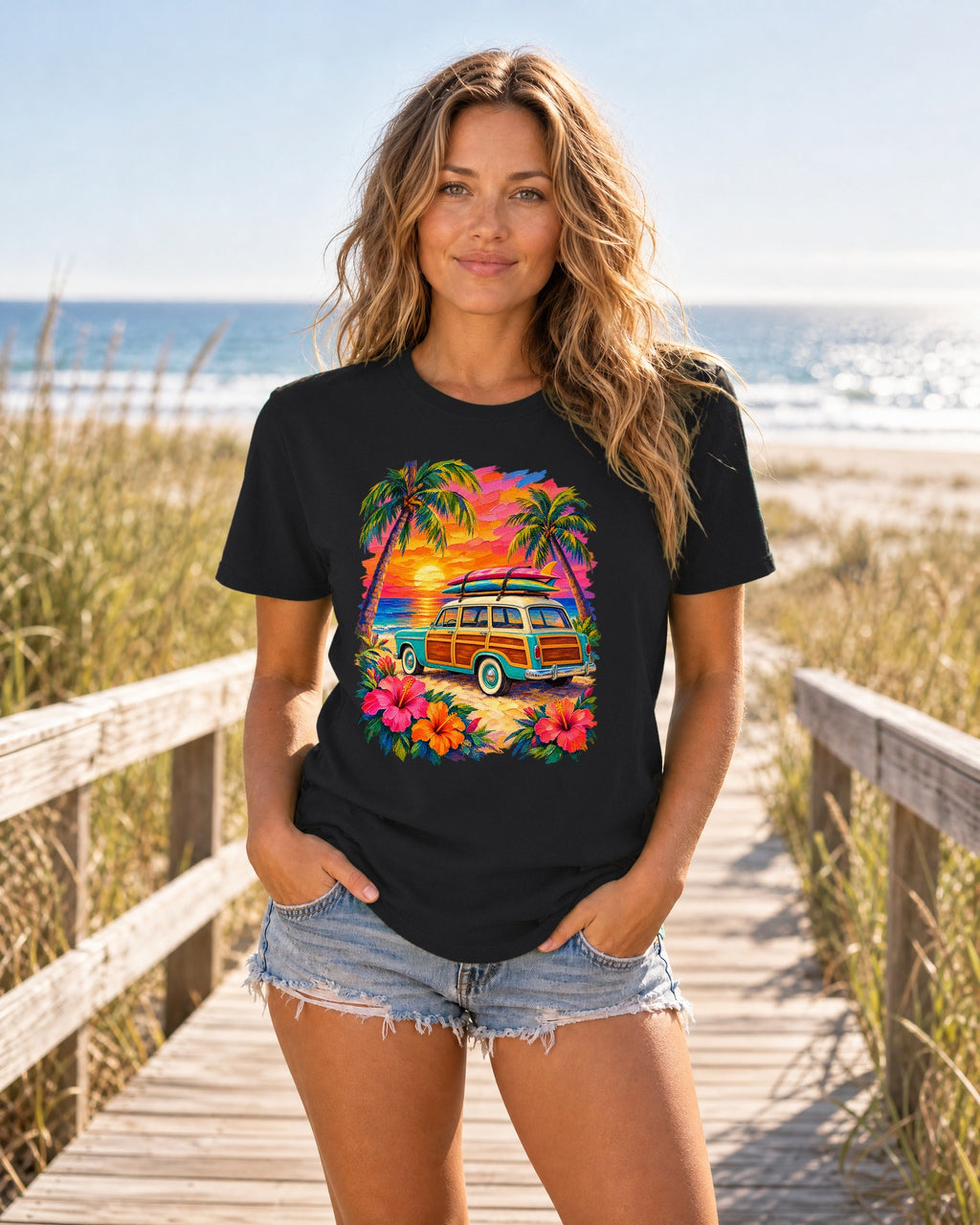 Surf Van Sunset Shirt | Retro Camper Van Beach Tee | Comfort Colors T-Shirt