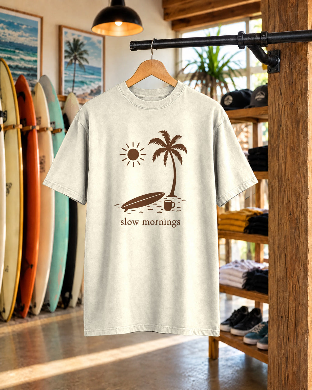 Slow Mornings Surf Shirt | Coffee And Surfboard Tee | Comfort Colors T-Shirt