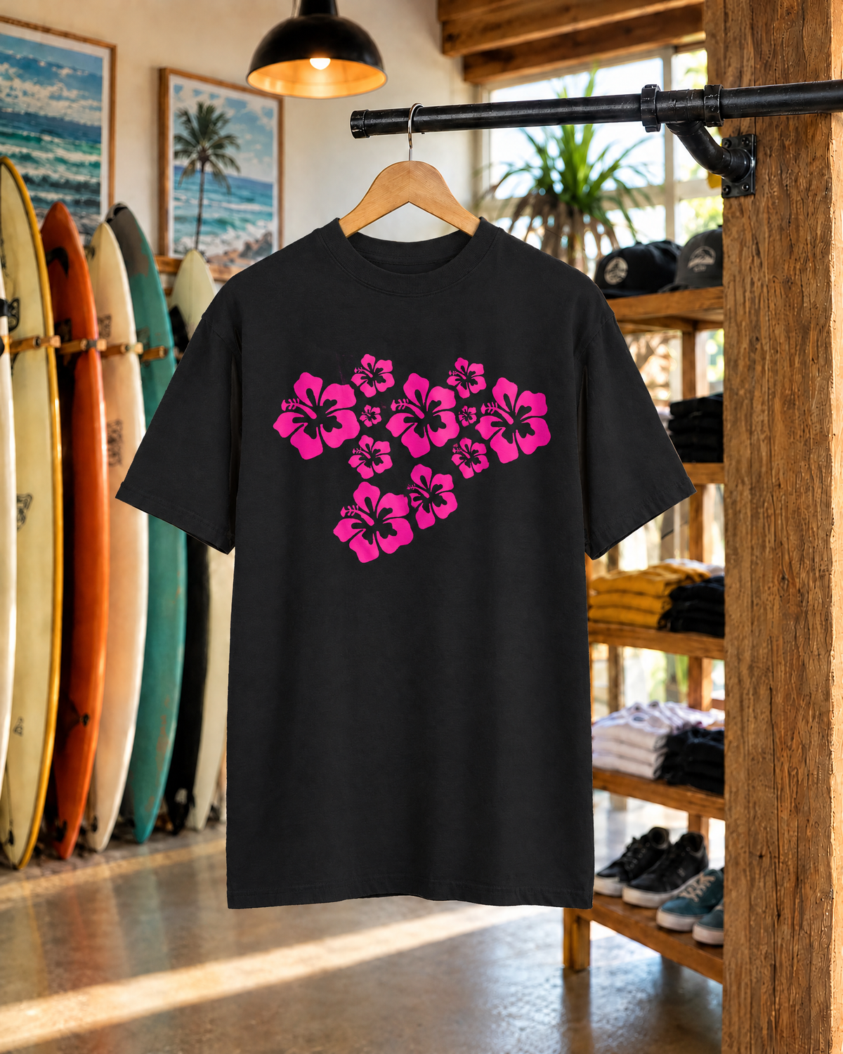 Pink hibiscus cluster tee - Comfort Colors mockup 1