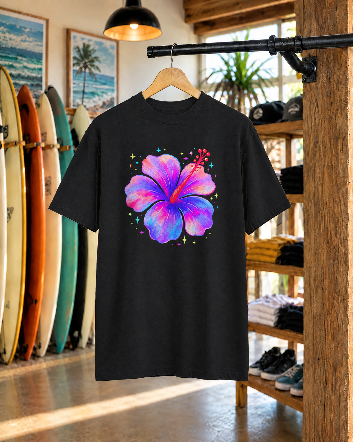 Tie dye hibiscus sparkle tee - Comfort Colors mockup 1