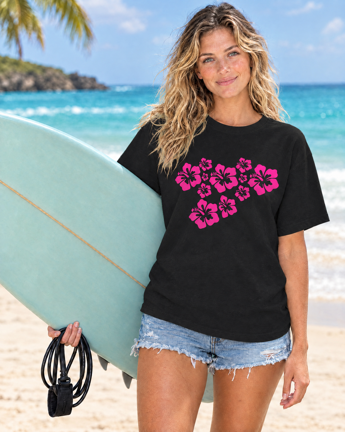 Pink hibiscus cluster tee - Comfort Colors mockup 3