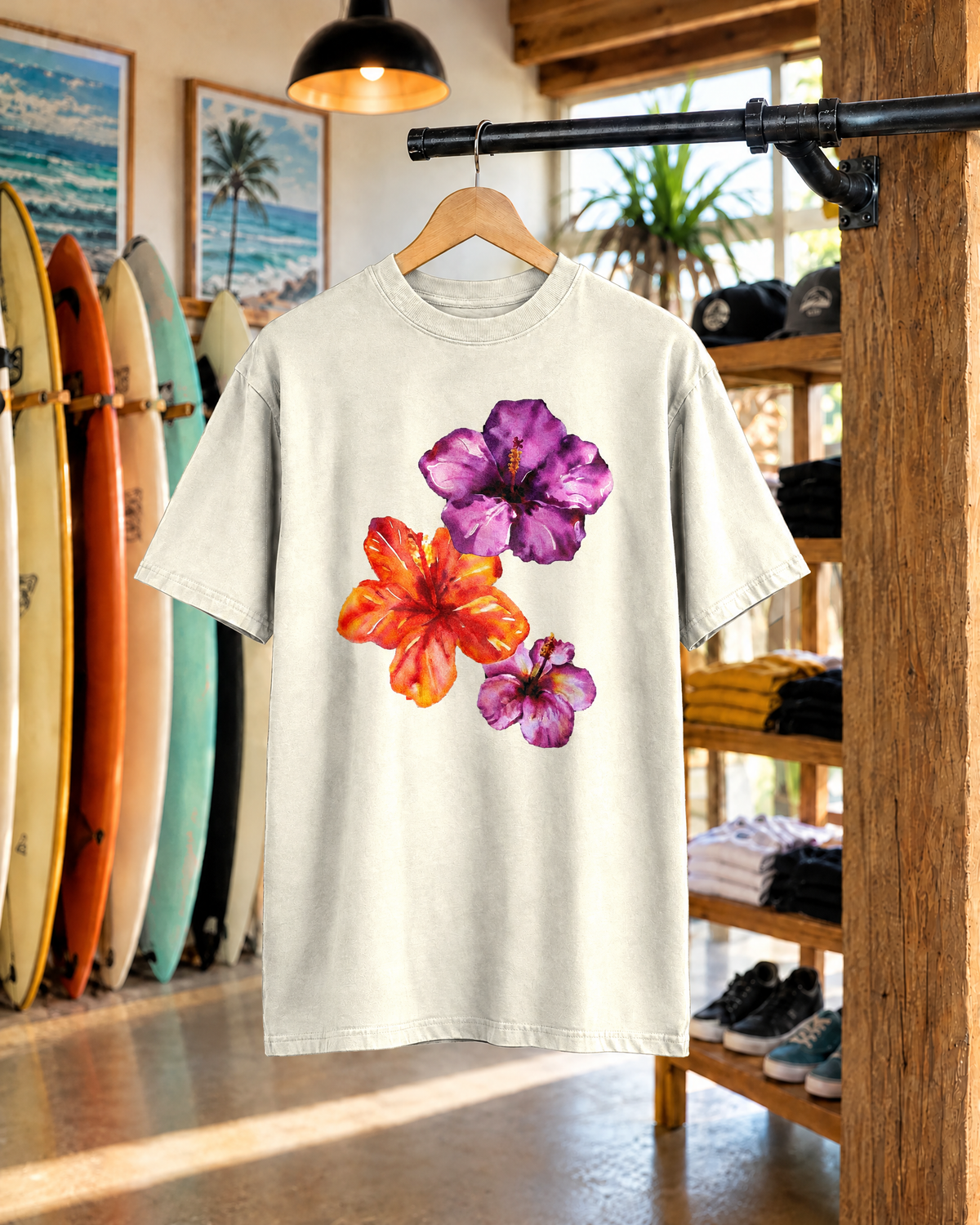 Watercolour hibiscus trio tee - Comfort Colors mockup 1