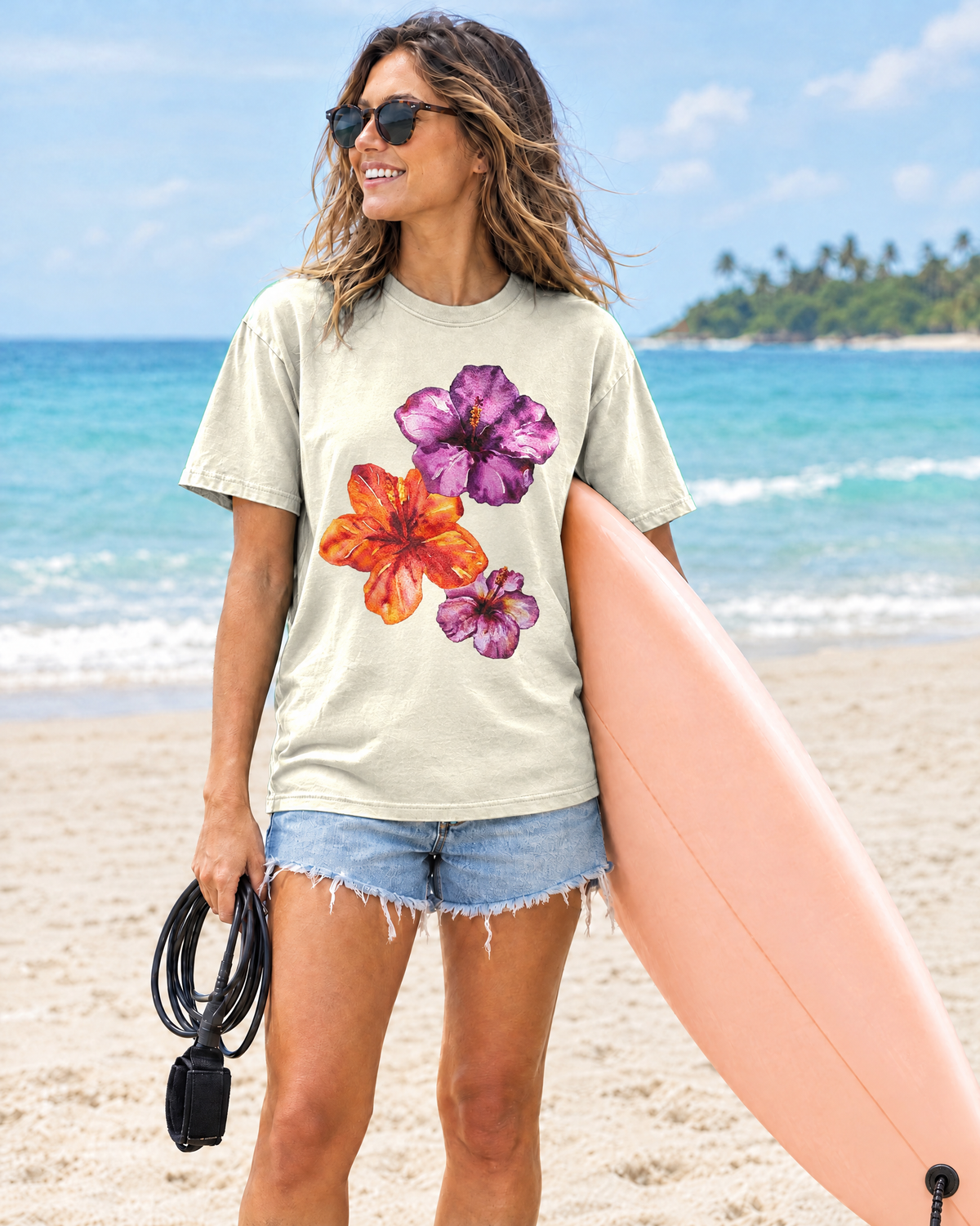 Watercolour hibiscus trio tee - Comfort Colors mockup 3
