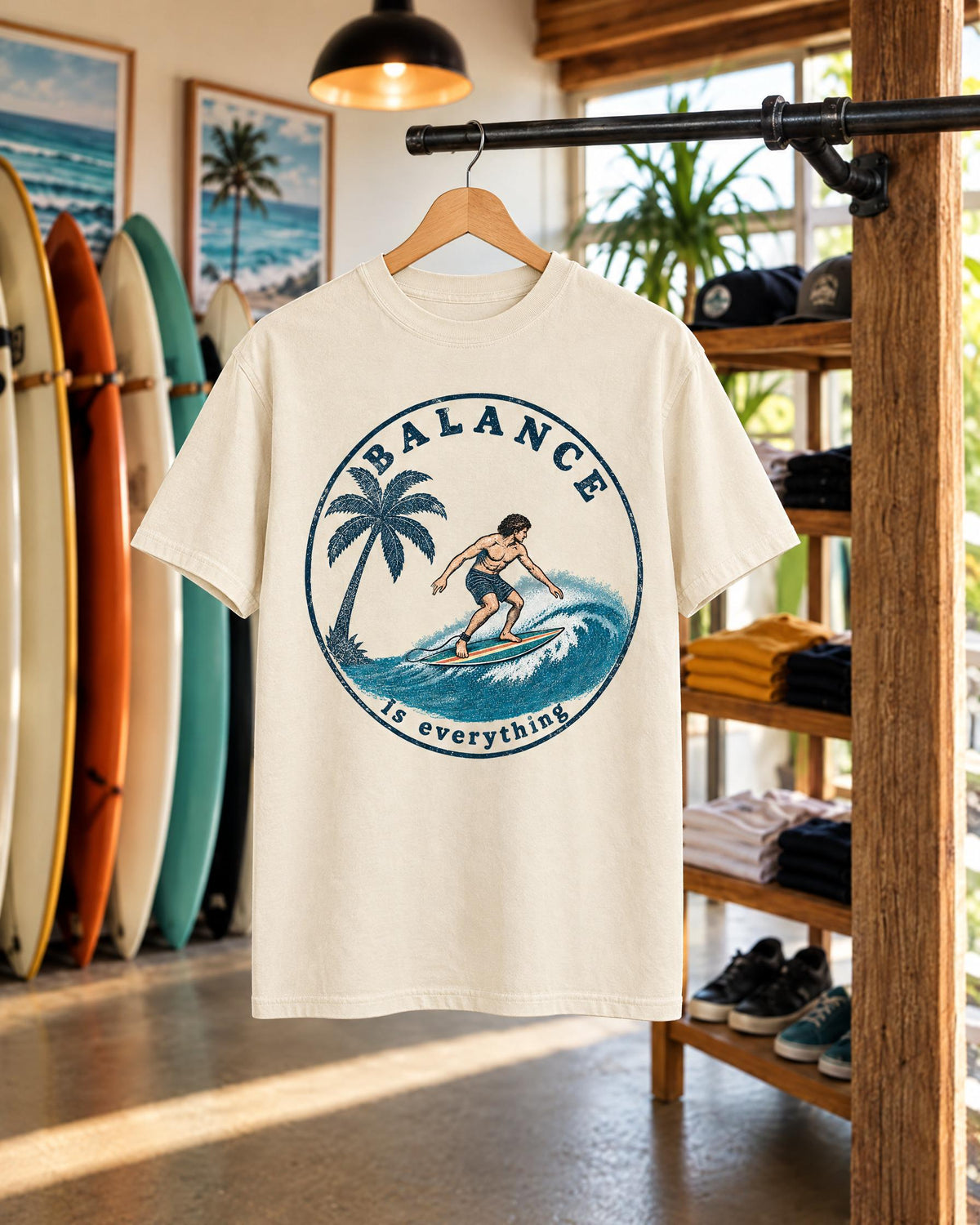 Balance Is Everything tee mockup on a hanger