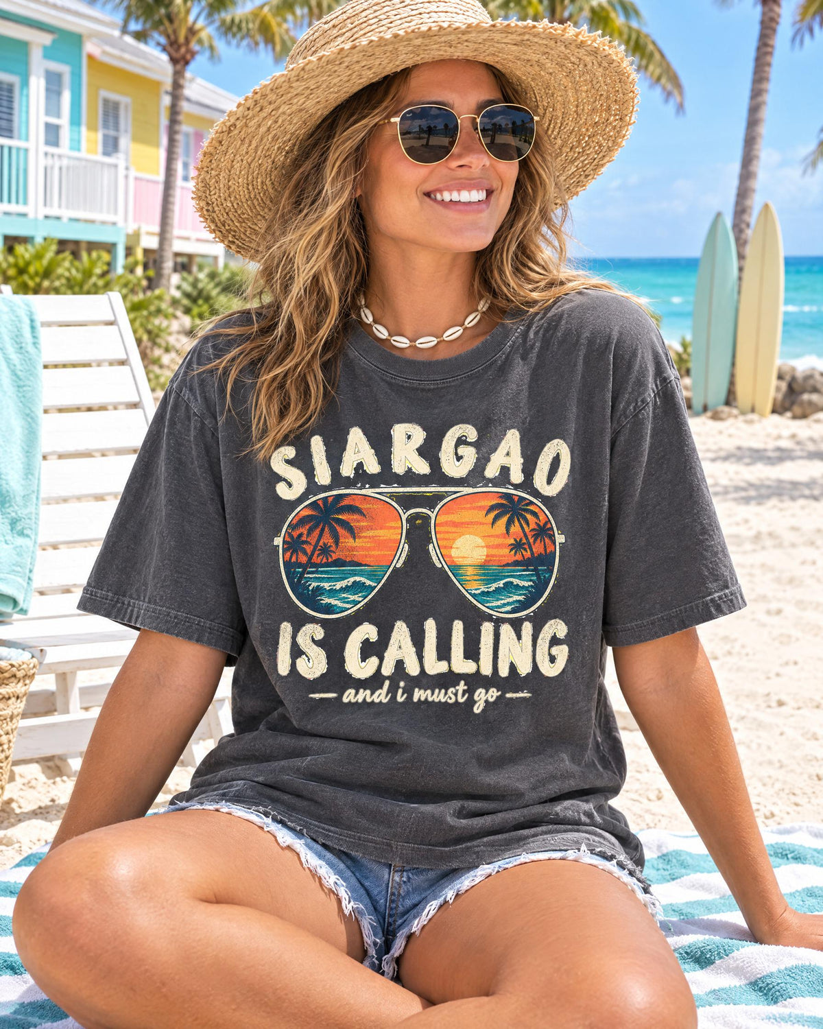 Siargao Is Calling tee worn at the beach