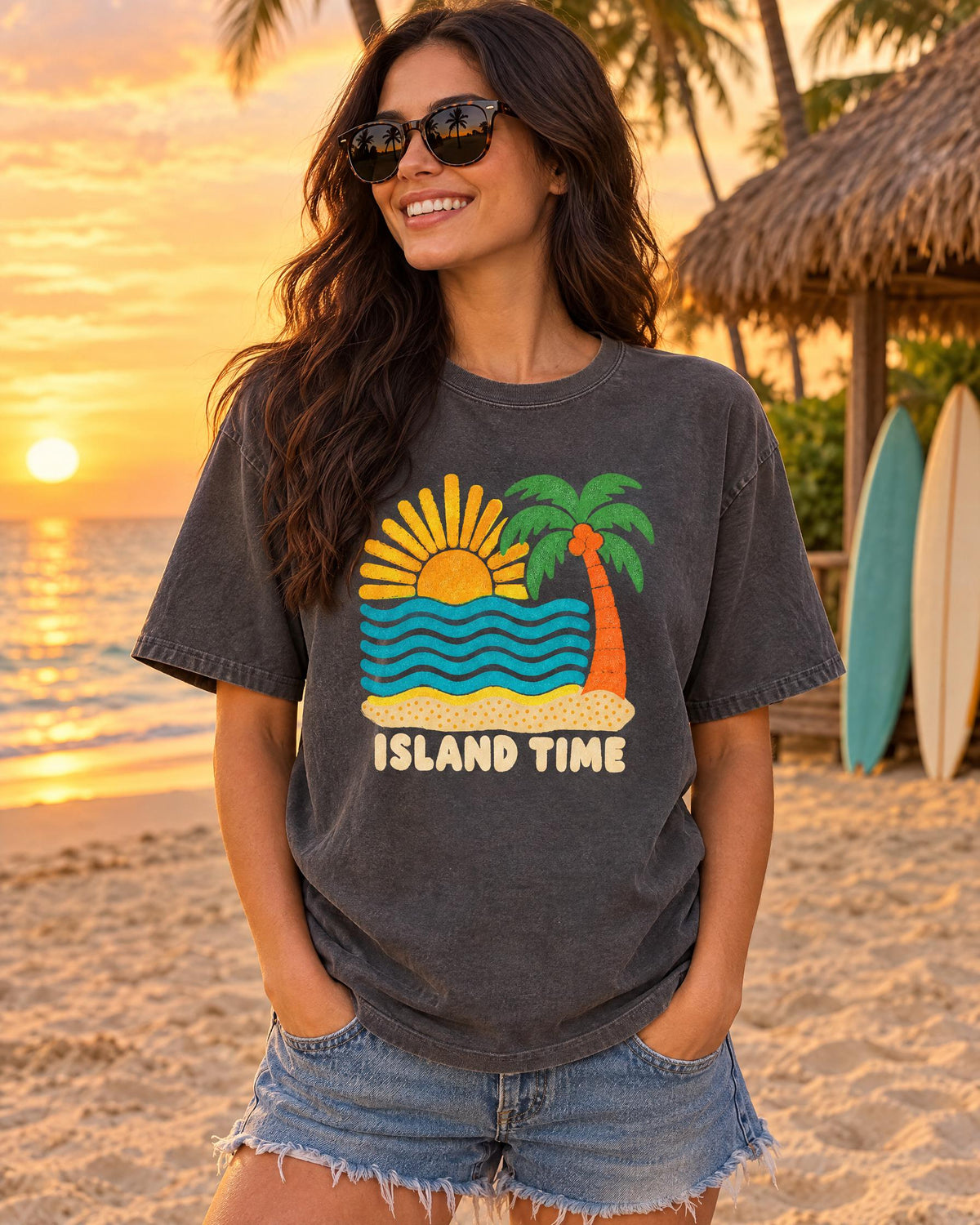 Island Time tee worn at the beach