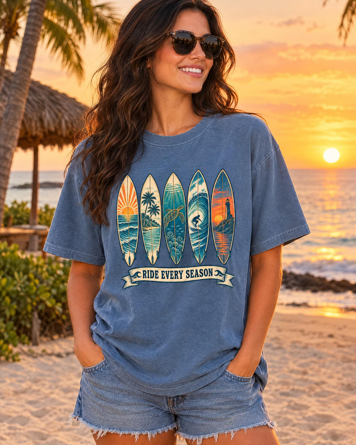 Ride Every Season tee worn at the beach