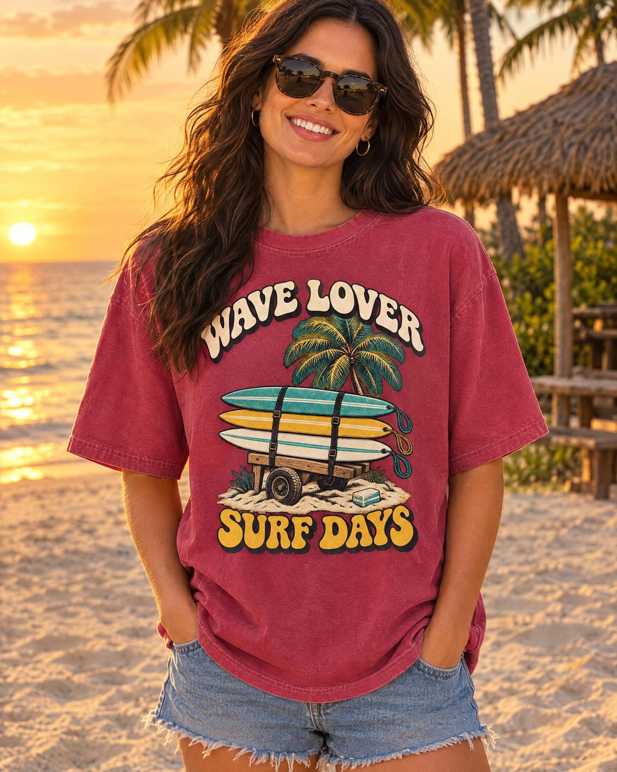 Wave Lover Surf Days tee worn at the beach