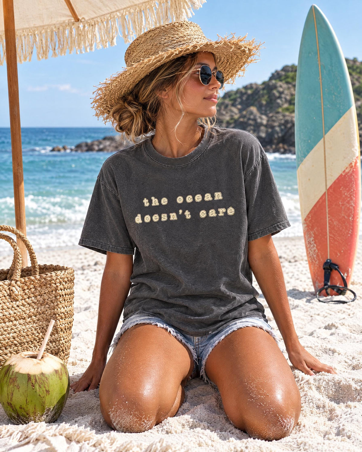 The Ocean Doesn't Care tee lifestyle photo