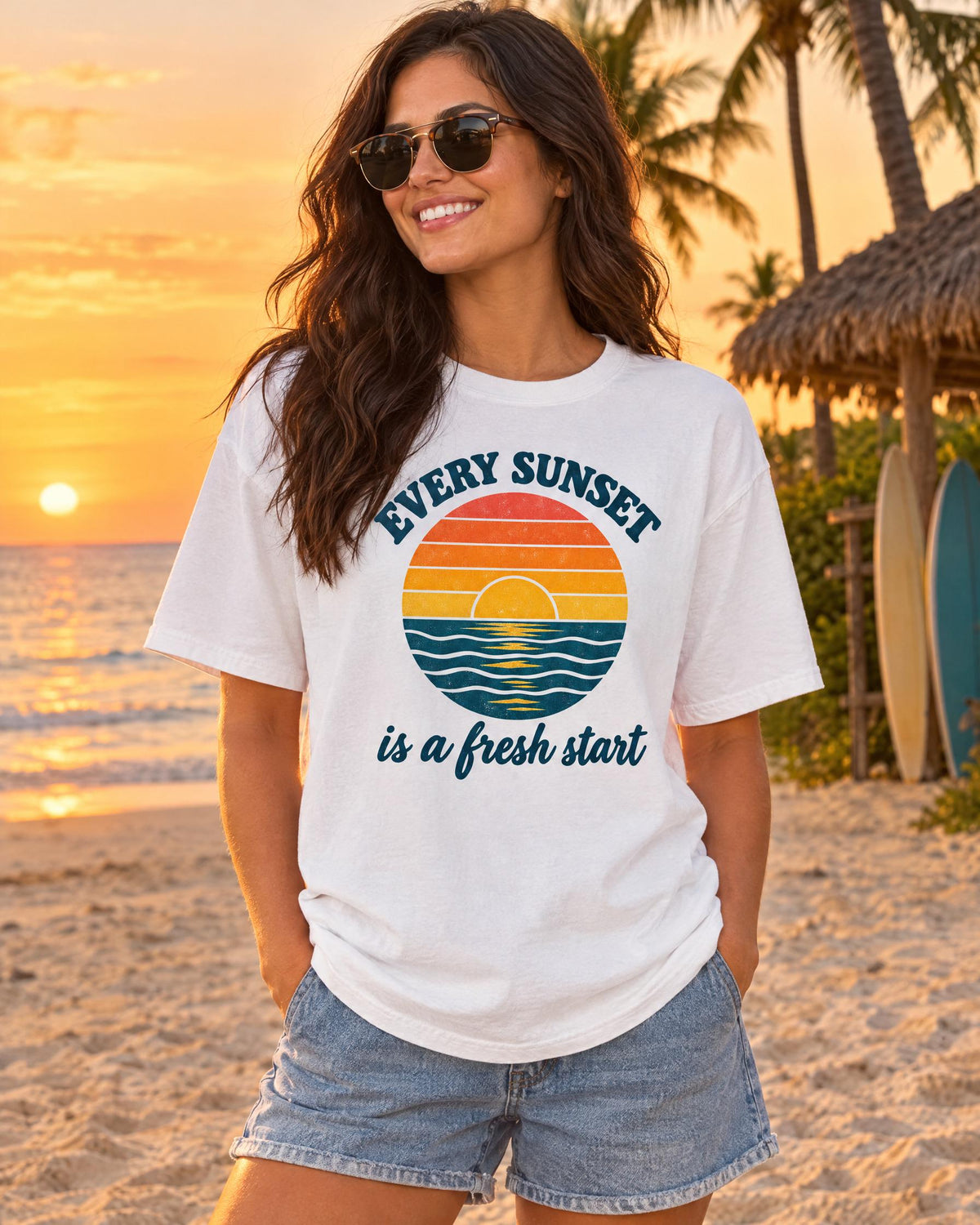 Every Sunset Is A Fresh Start tee lifestyle photo