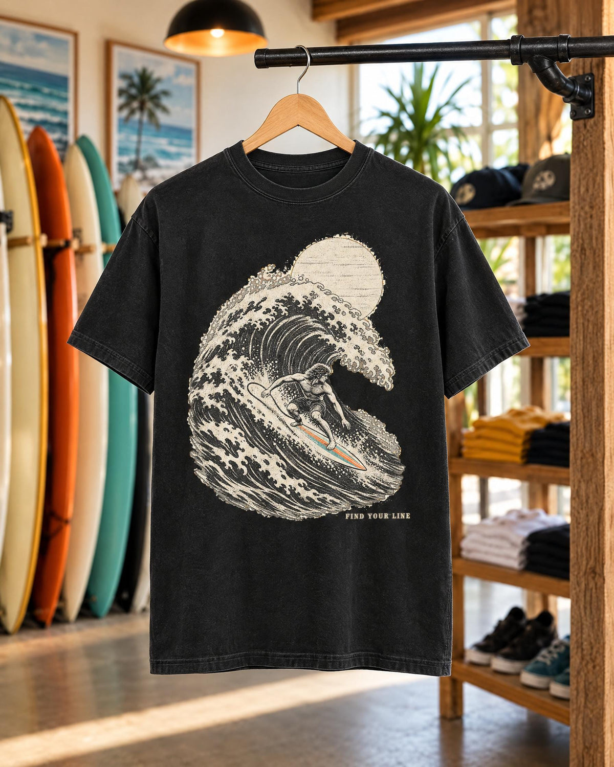Find Your Line tee mockup on a hanger