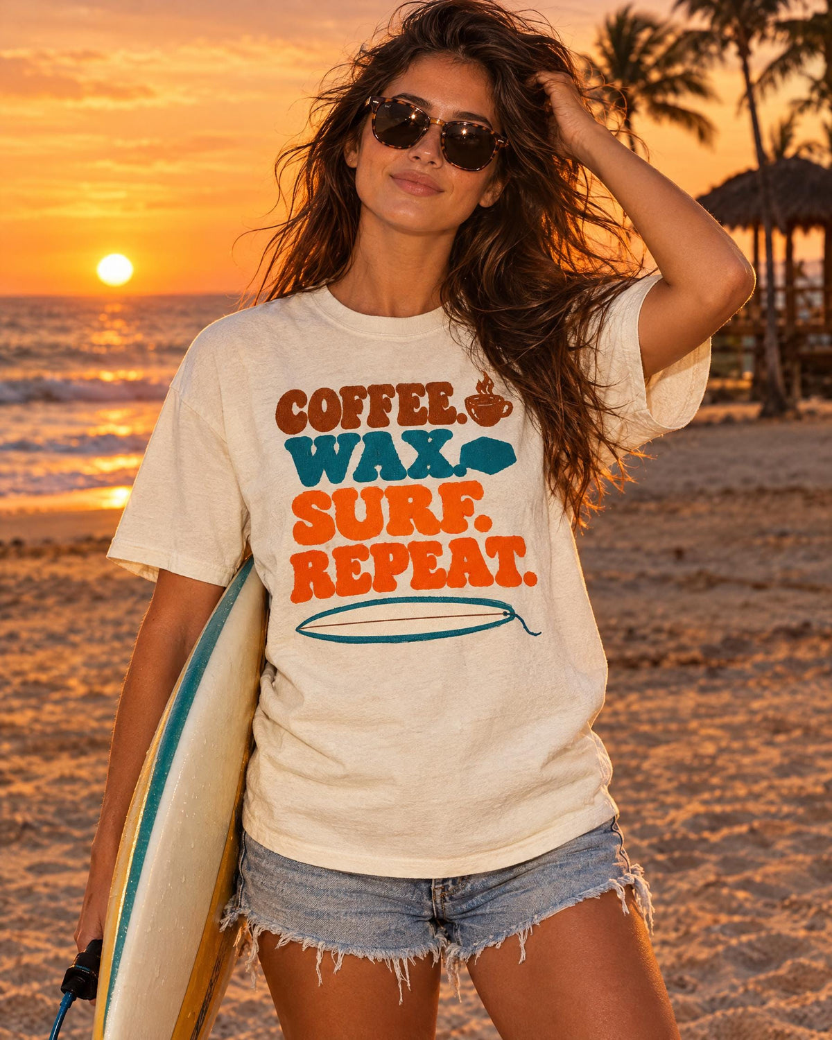 Coffee Wax Surf Repeat tee lifestyle photo