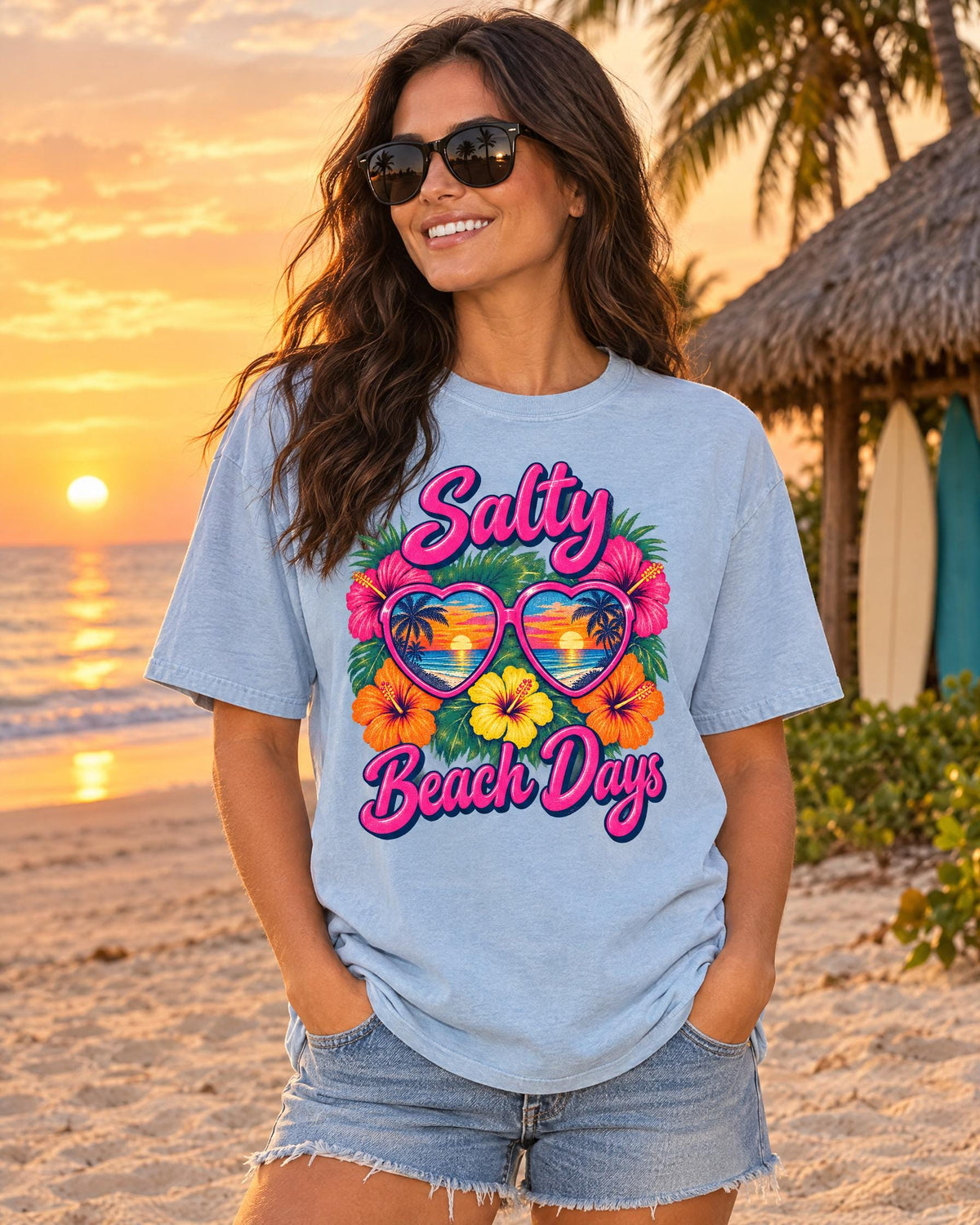 Salty Beach Days tee worn at the beach