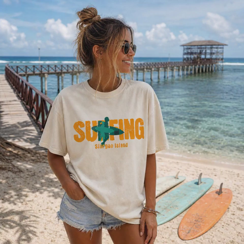 Surfing silhouette T-shirt | Siargao Island surf design