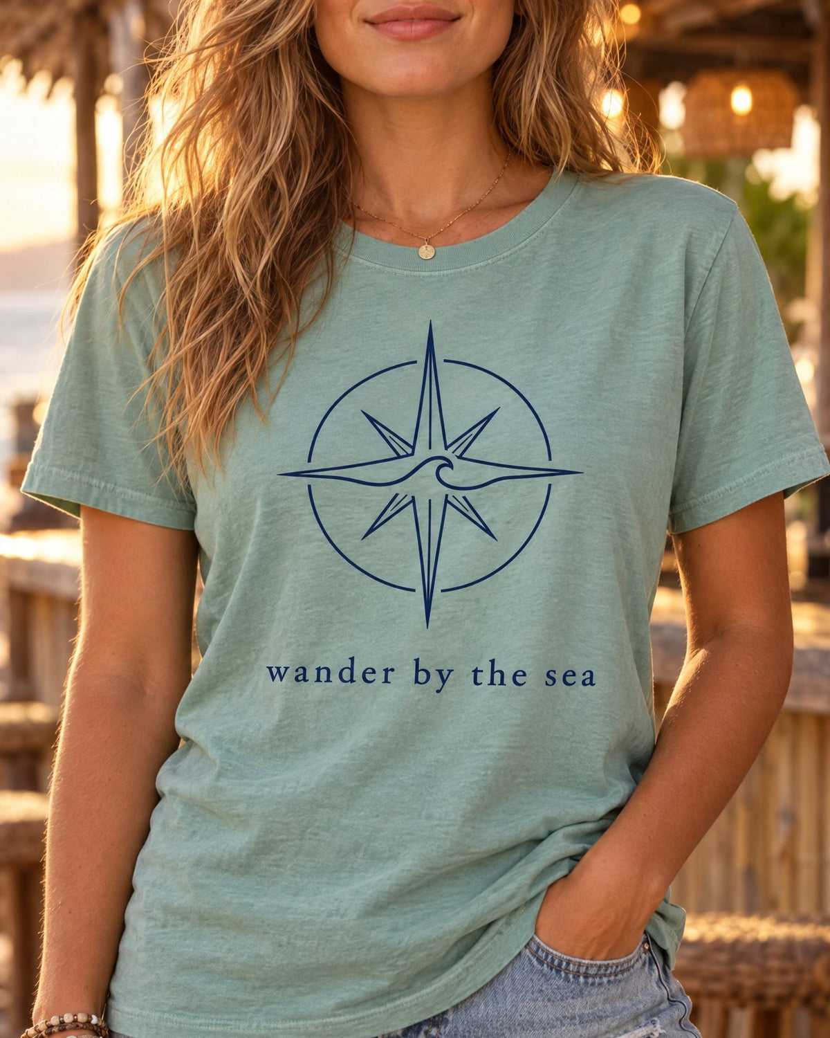 Wander By The Sea Tee tee mockup close-up