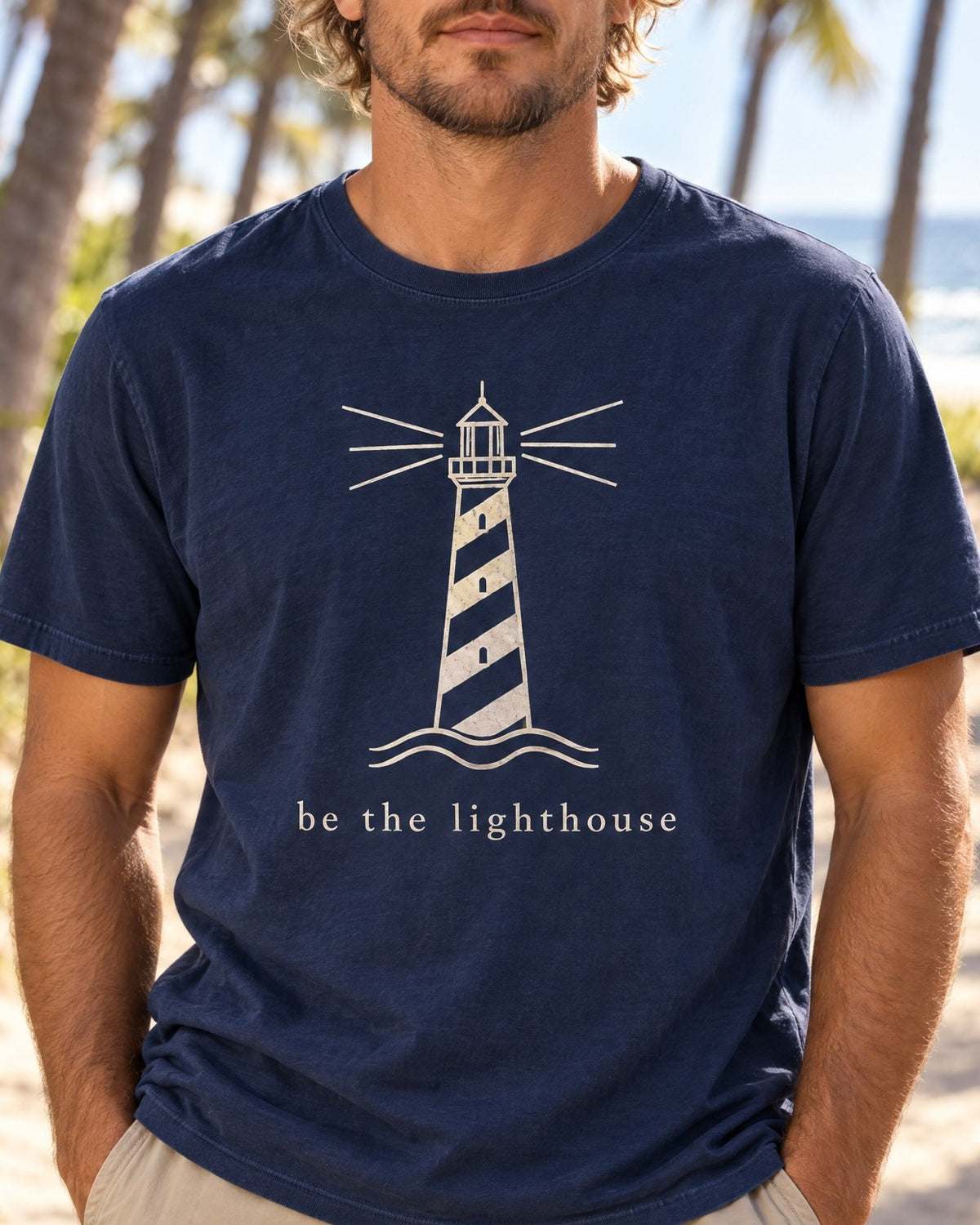 Be The Lighthouse Tee tee mockup close-up