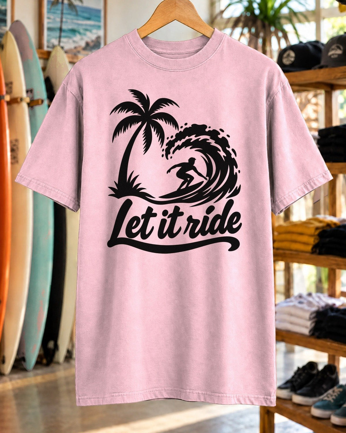 Let It Ride Surf Shirt tee mockup close-up