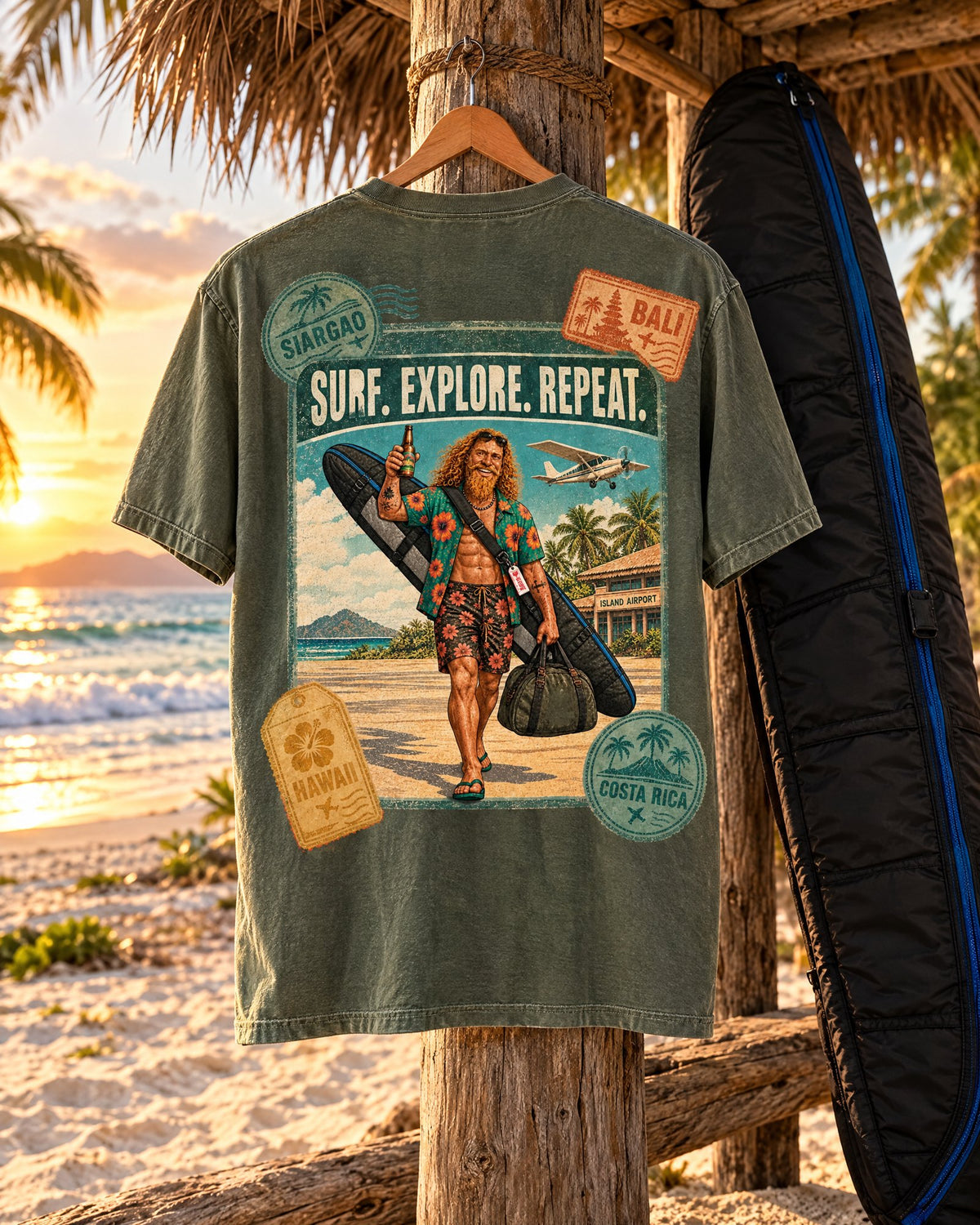 Surf Explore Repeat T-Shirt tee mockup 3