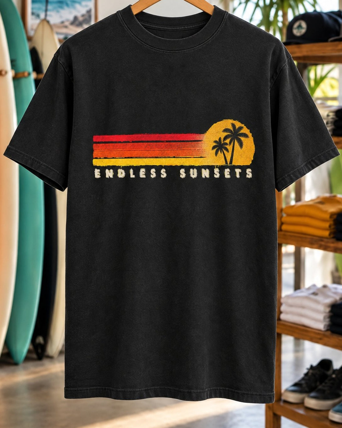 Endless Sunsets Tee tee mockup close-up