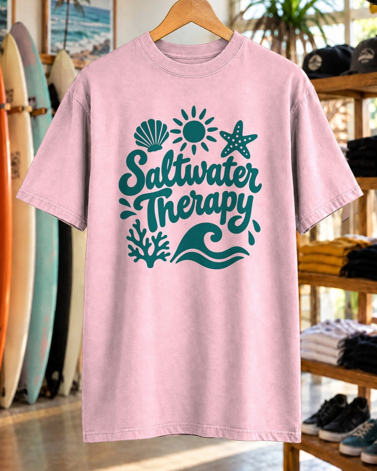 Saltwater Therapy Shirt tee mockup close-up