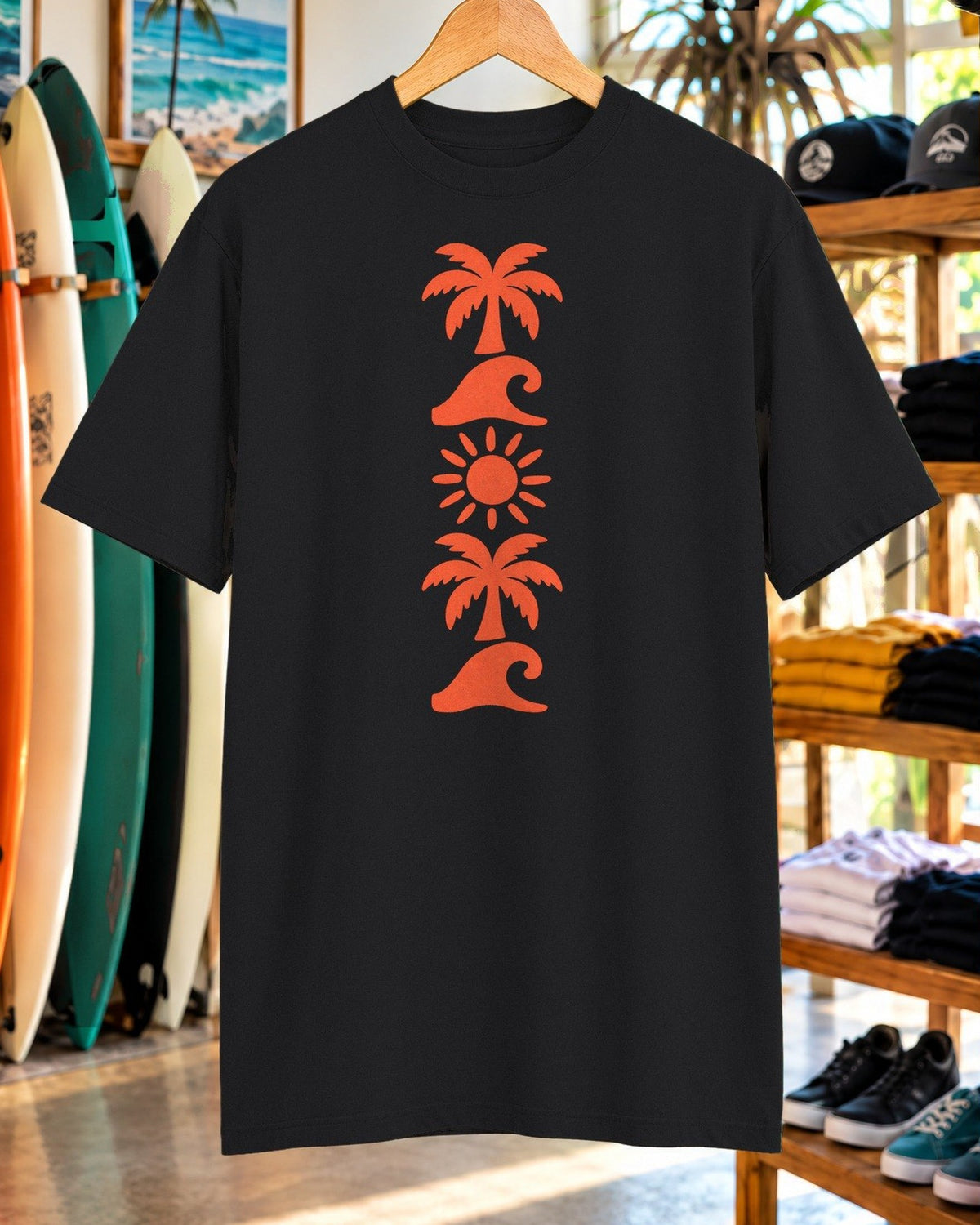 Palm Wave Totem Shirt tee mockup close-up