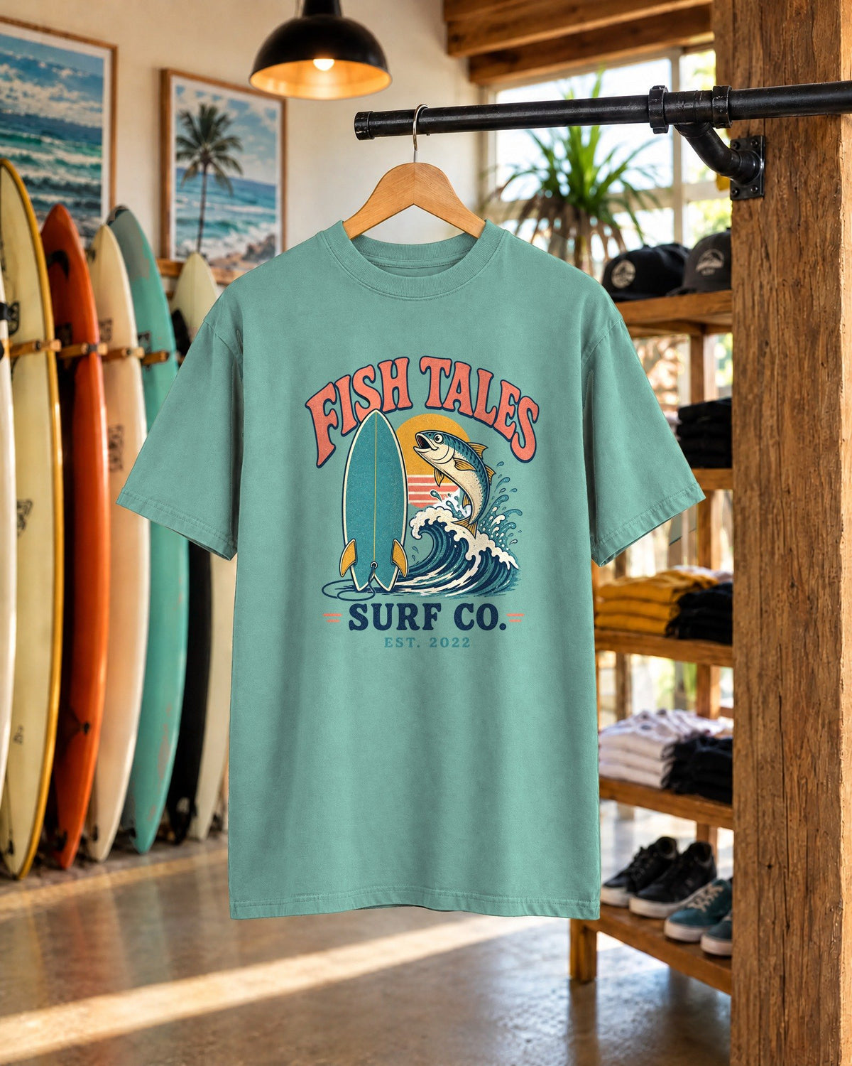 Fish Tales Surf Co. Tee tee mockup 1