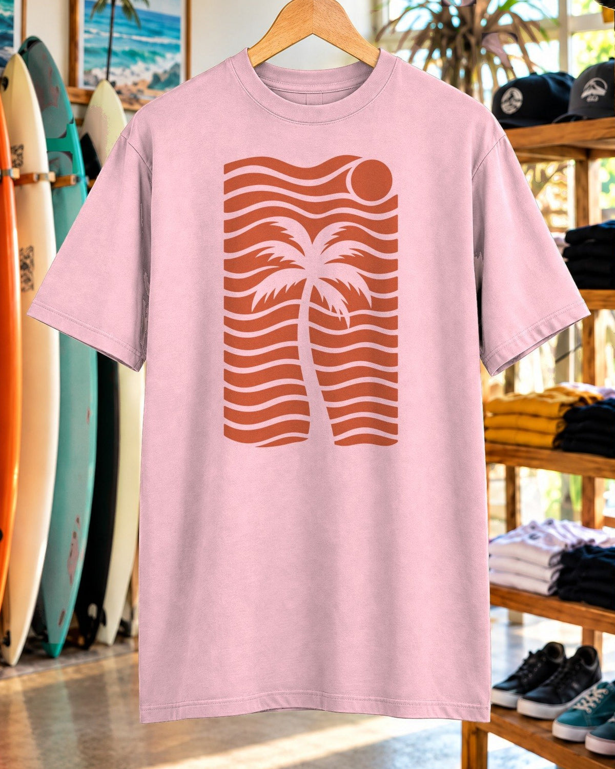 Palm Wave Lines Shirt tee mockup close-up