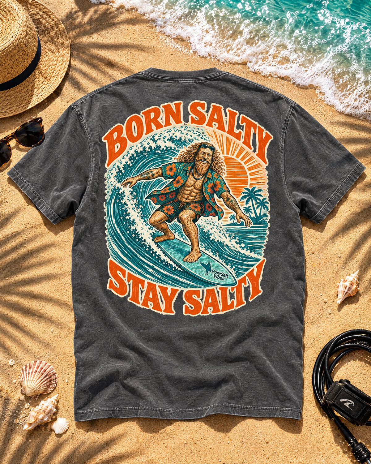 Born Salty Surf T-Shirt tee mockup 1