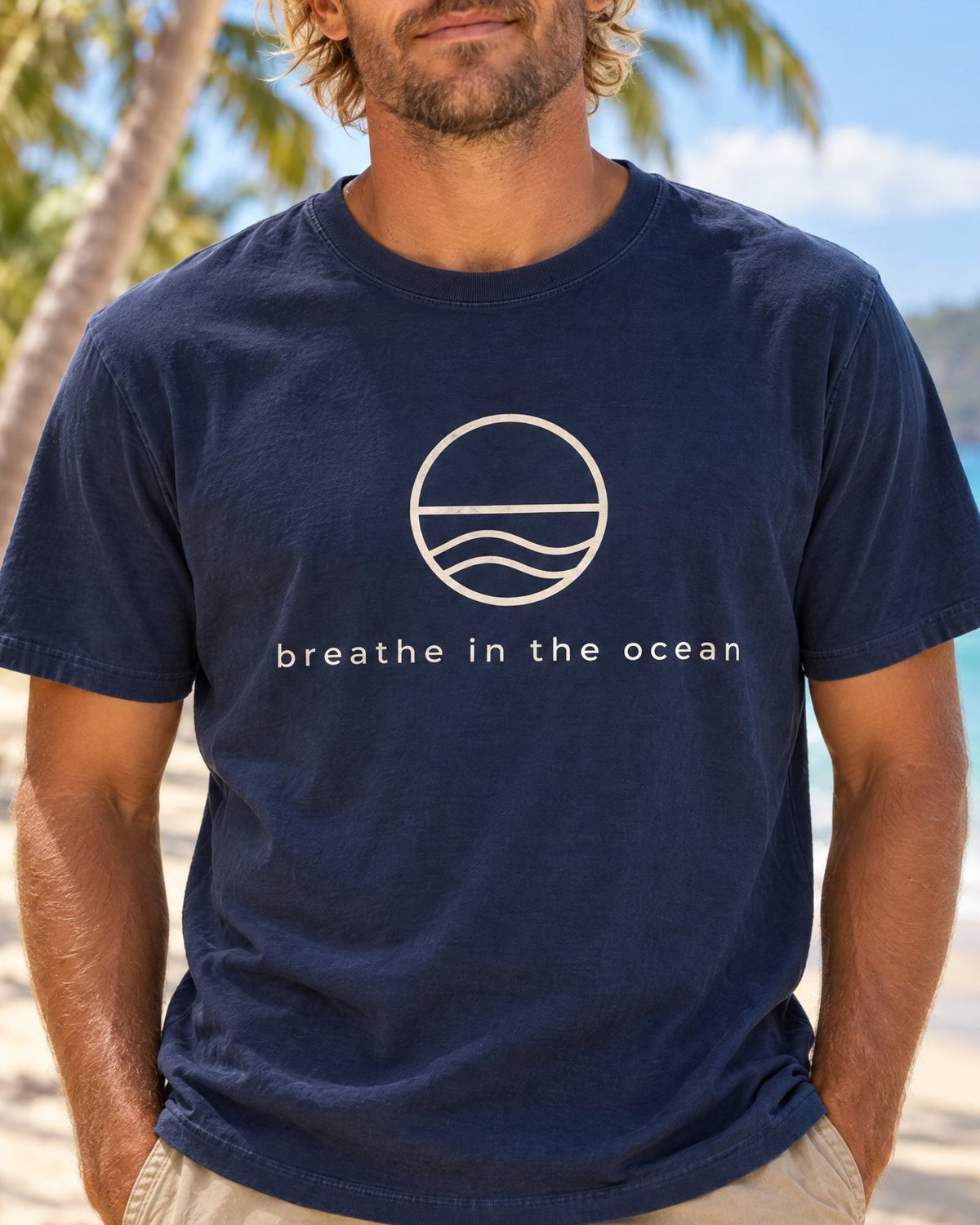 Breathe In The Ocean Tee tee mockup close-up