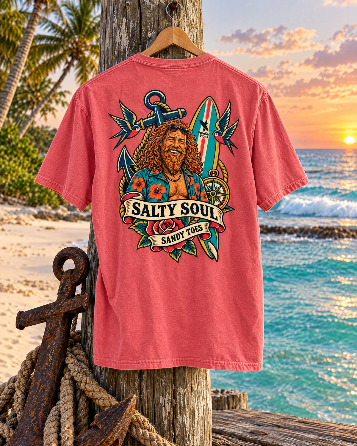 Salty Soul Sandy Toes Surf Tee - Bright Colours tee mockup 3