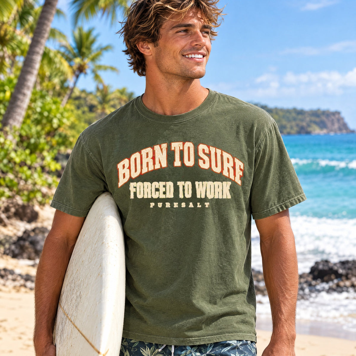 Born to Surf Forced to Work T-Shirt tee mockup 2