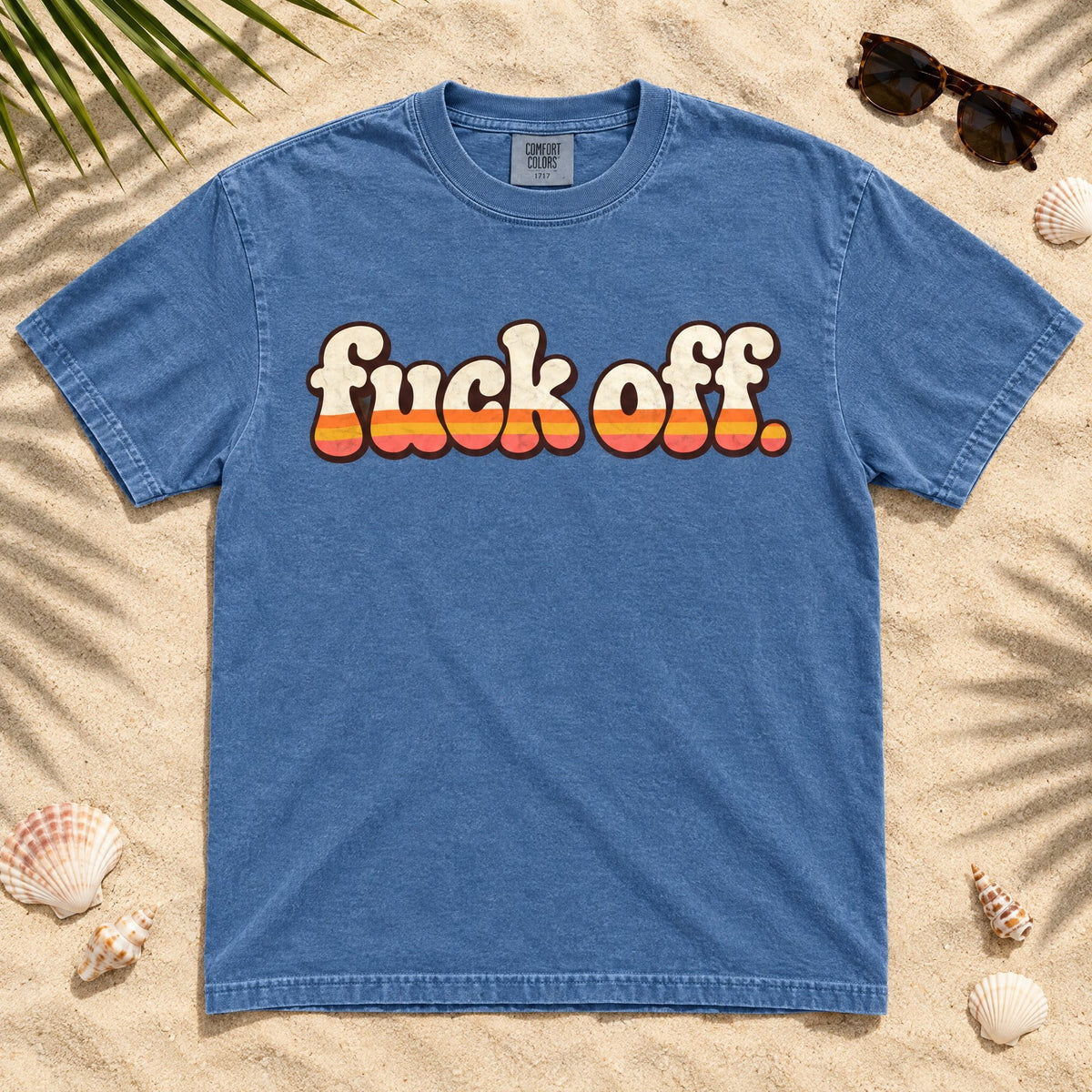 Retro 'fuck off.' typography T-shirt tee mockup 1