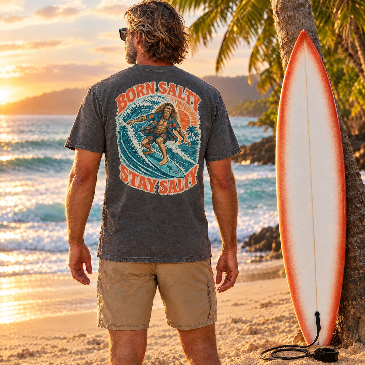 Born Salty Surf T-Shirt tee mockup 2