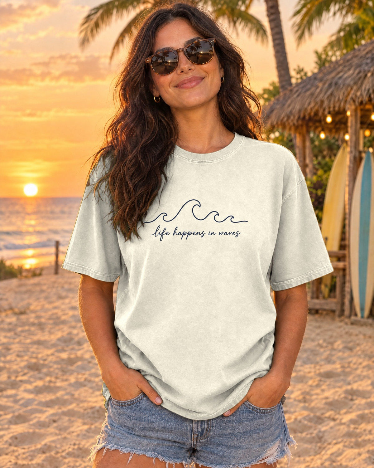 Life Happens In Waves Tee tee mockup 2