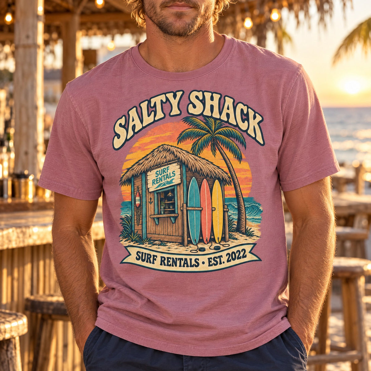 Salty Shack Surf Rentals Tee tee mockup 1